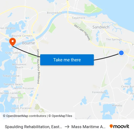 Spaulding Rehabilitation, East Sandwich to Mass Maritime Academy map