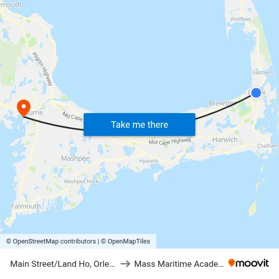 Main Street/Land Ho, Orleans to Mass Maritime Academy map