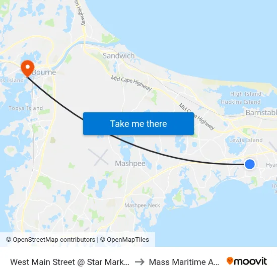 West Main Street @ Star Market, Hyannis to Mass Maritime Academy map
