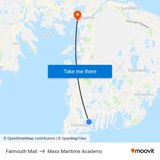 Falmouth Mall to Mass Maritime Academy map