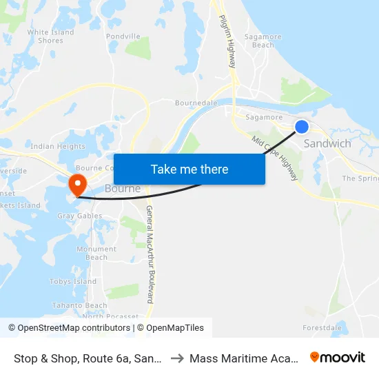 Stop & Shop, Route 6a, Sandwich to Mass Maritime Academy map