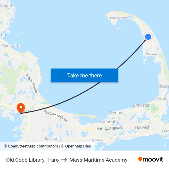 Old Cobb Library, Truro to Mass Maritime Academy map