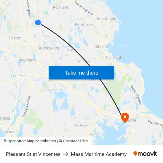 Pleasant St at Vincentes to Mass Maritime Academy map