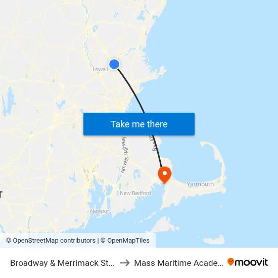 Broadway & Merrimack Street to Mass Maritime Academy map