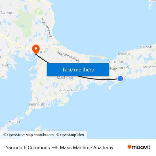 Yarmouth Commons to Mass Maritime Academy map