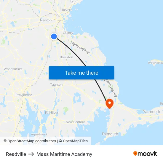 Readville to Mass Maritime Academy map
