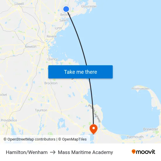 Hamilton/Wenham to Mass Maritime Academy map