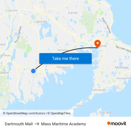 Dartmouth Mall to Mass Maritime Academy map