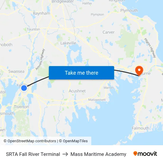 SRTA Fall River Terminal to Mass Maritime Academy map