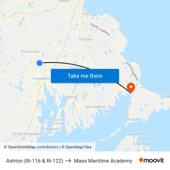 Ashton (Ri-116 & Ri-122) to Mass Maritime Academy map