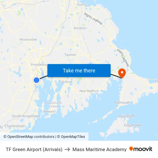 TF Green Airport (Arrivals) to Mass Maritime Academy map
