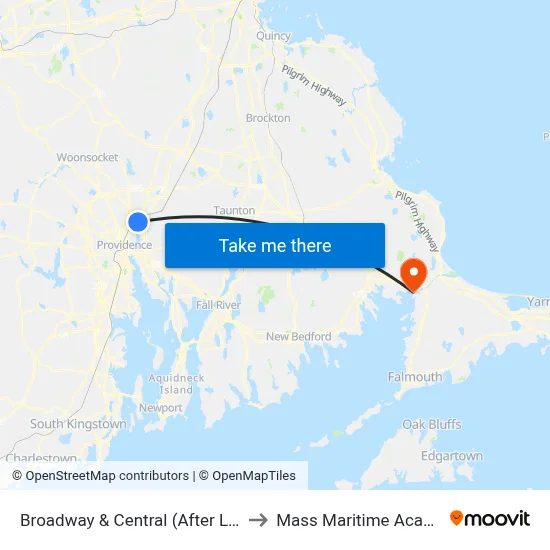 Broadway & Central (After Laurel) to Mass Maritime Academy map
