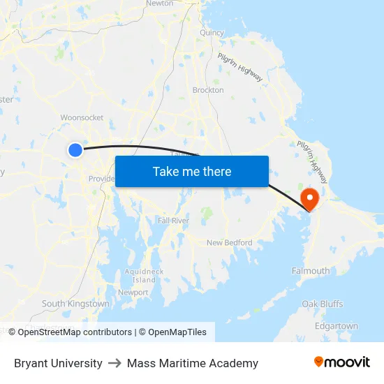 Bryant University to Mass Maritime Academy map