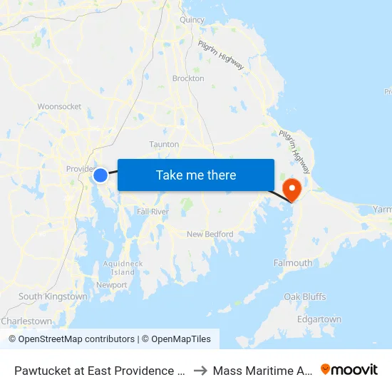 Pawtucket at East Providence High School to Mass Maritime Academy map