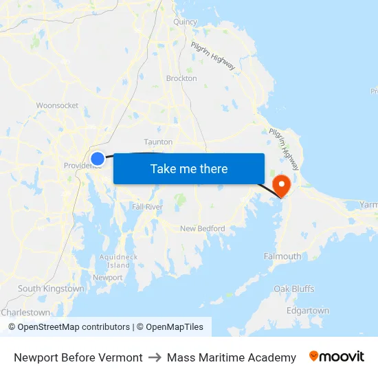 Newport Before Vermont to Mass Maritime Academy map