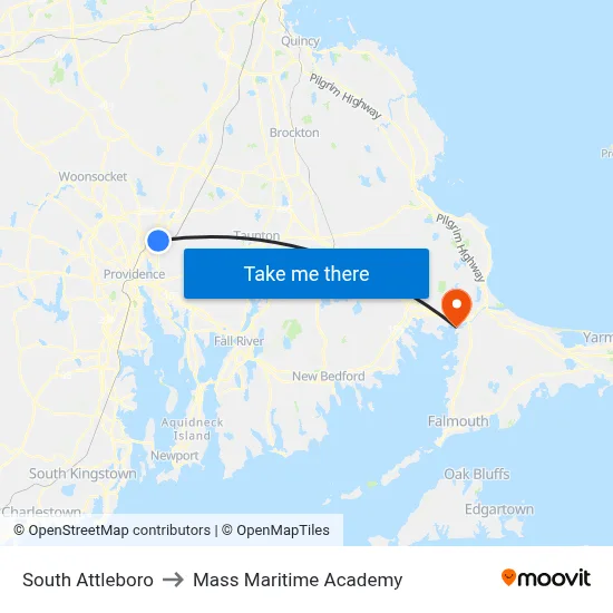 South Attleboro to Mass Maritime Academy map