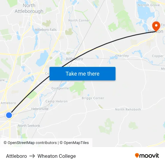 Attleboro to Wheaton College map