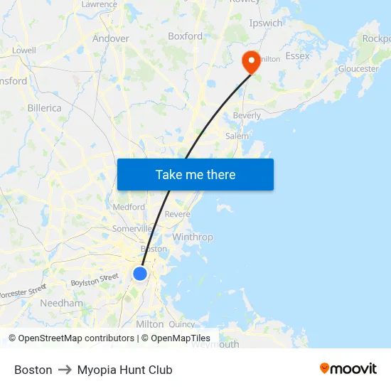Boston to Myopia Hunt Club map