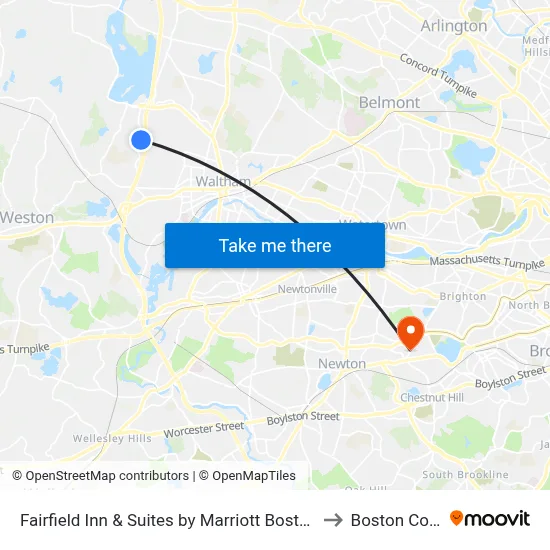 Fairfield Inn & Suites by Marriott Boston Waltham to Boston College map
