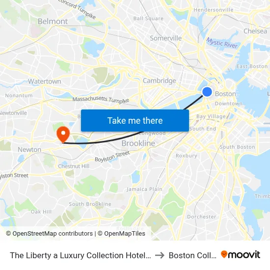 The Liberty a Luxury Collection Hotel Boston to Boston College map