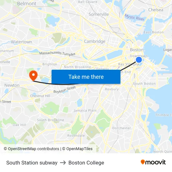 South Station subway to Boston College map