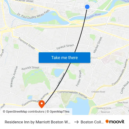 Residence Inn by Marriott Boston Watertown to Boston College map