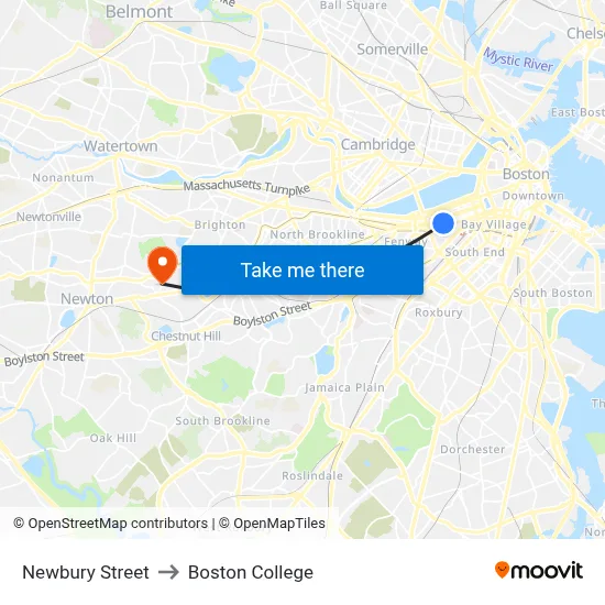 Newbury Street to Boston College map