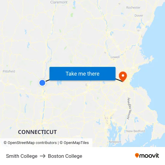 Smith College to Boston College map