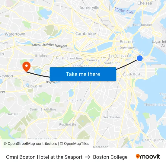 Omni Boston Hotel at the Seaport to Boston College map