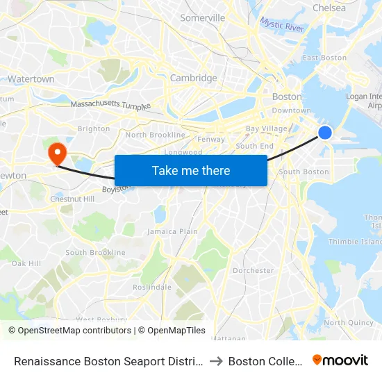 Renaissance Boston Seaport District to Boston College map