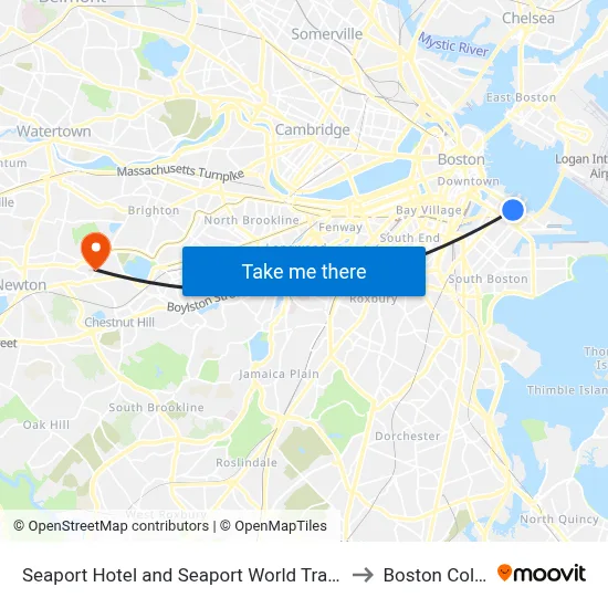 Seaport Hotel and Seaport World Trade Center to Boston College map