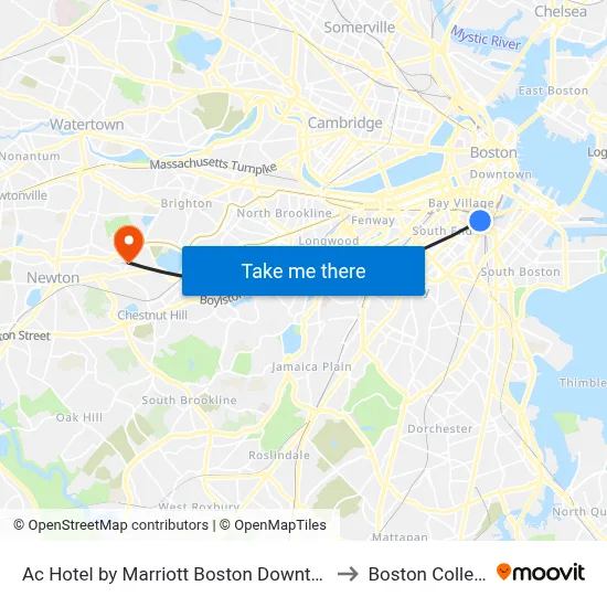 Ac Hotel by Marriott Boston Downtown to Boston College map