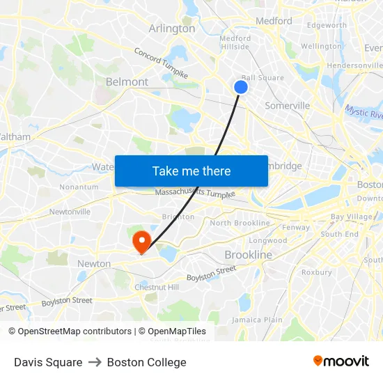 Davis Square to Boston College map