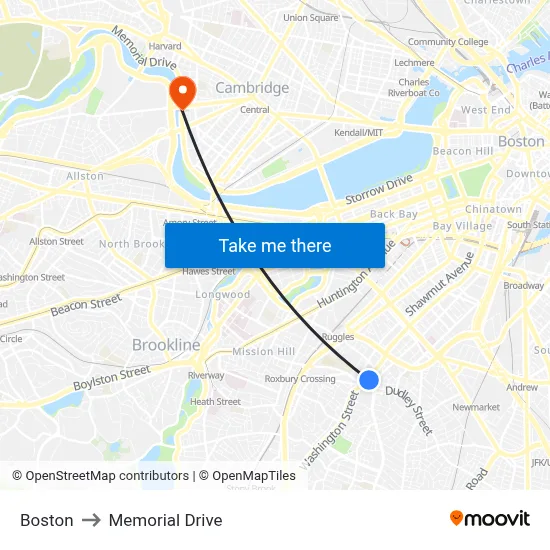 Boston to Memorial Drive map