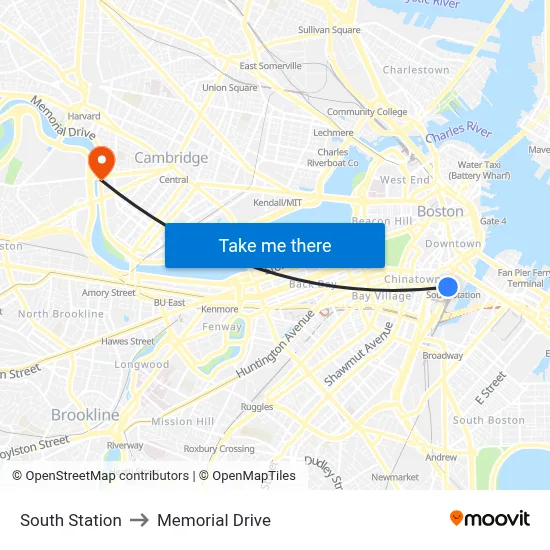 South Station to Memorial Drive map