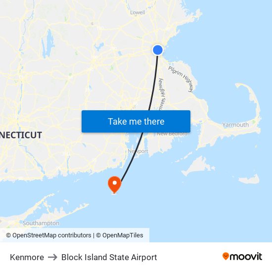 Kenmore to Block Island State Airport map