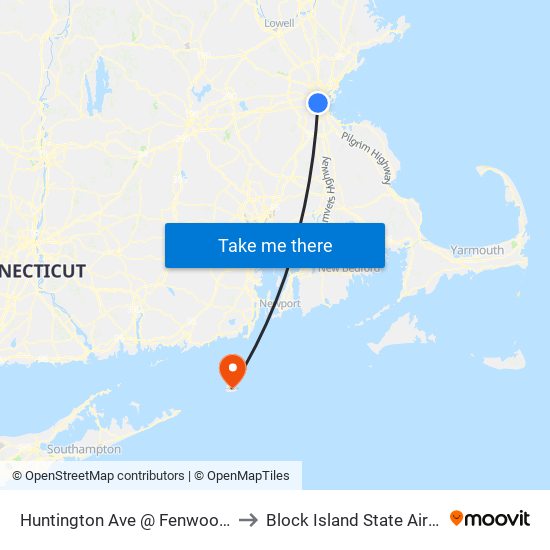 Huntington Ave @ Fenwood Rd to Block Island State Airport map