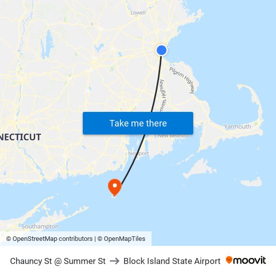 Chauncy St @ Summer St to Block Island State Airport map