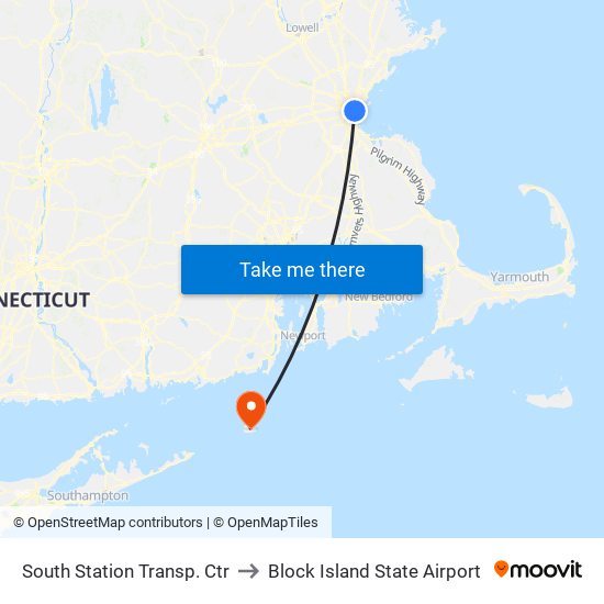 South Station Transp. Ctr to Block Island State Airport map