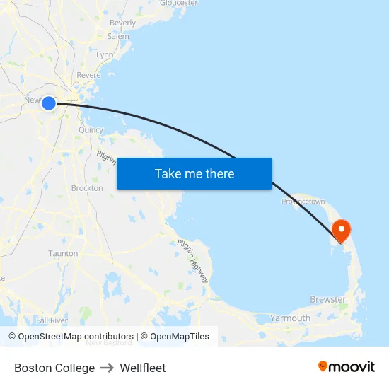 Boston College to Wellfleet map