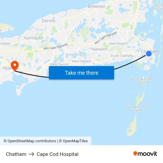 Chatham to Cape Cod Hospital map