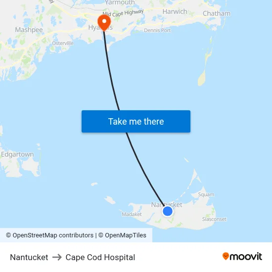 Nantucket to Cape Cod Hospital map