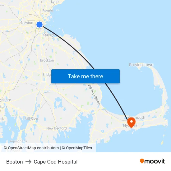 Boston to Cape Cod Hospital map