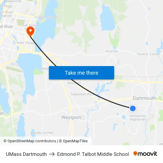 UMass Dartmouth to Edmond P. Talbot Middle School map