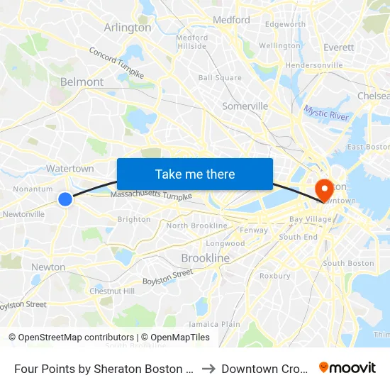 Crowne Plaza Boston Newton to Downtown Crossing map