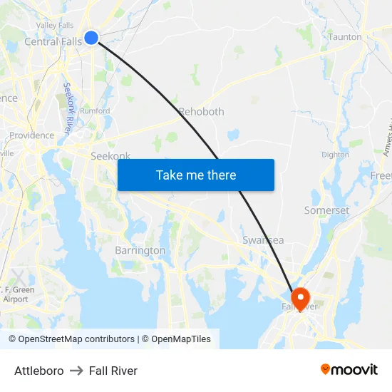 Attleboro to Fall River map