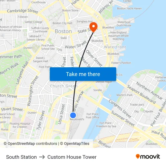 South Station to Custom House Tower map
