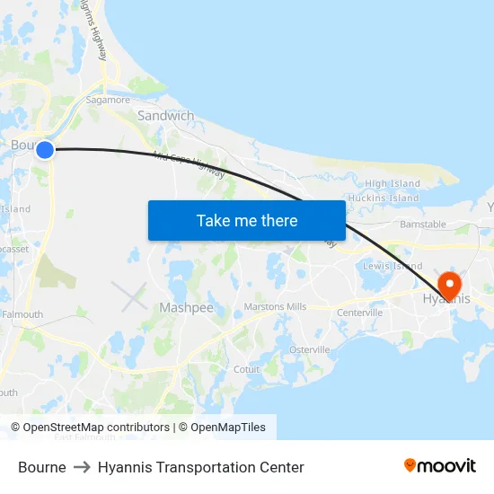 Bourne to Hyannis Transportation Center map