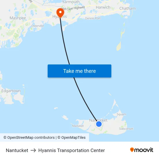 Nantucket to Hyannis Transportation Center map