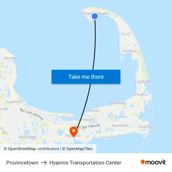 Provincetown to Hyannis Transportation Center map